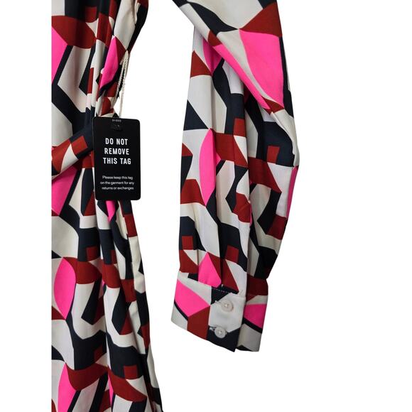 NWT EXPRESS Printed Tie Wais Long Sleeve Shirt Dress - Picture 2 of 8